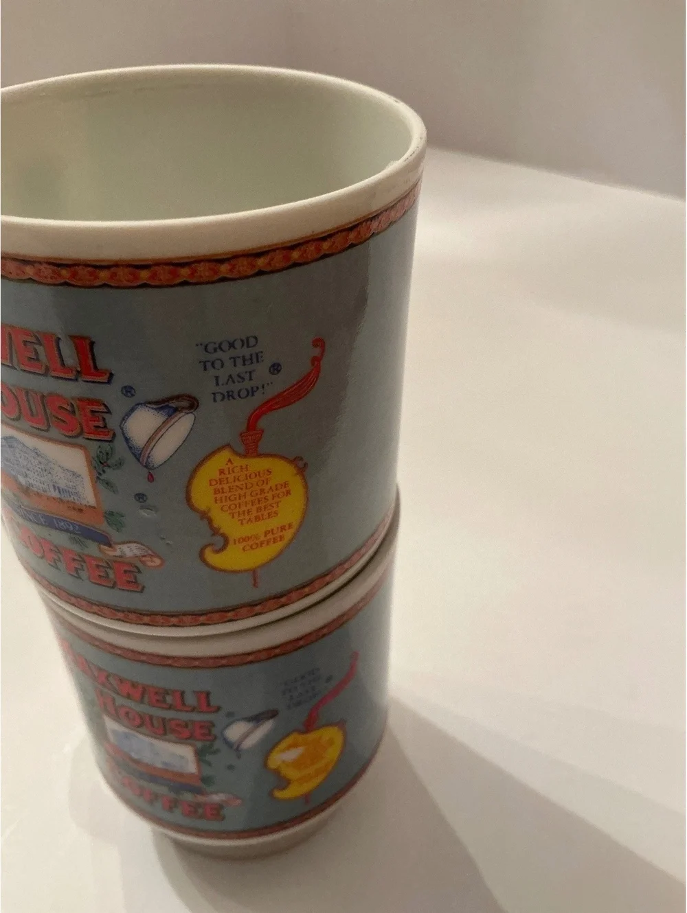 Vintage 70’s Maxwell House Coffee pedestal footed mug cup 8 oz. Set of 2